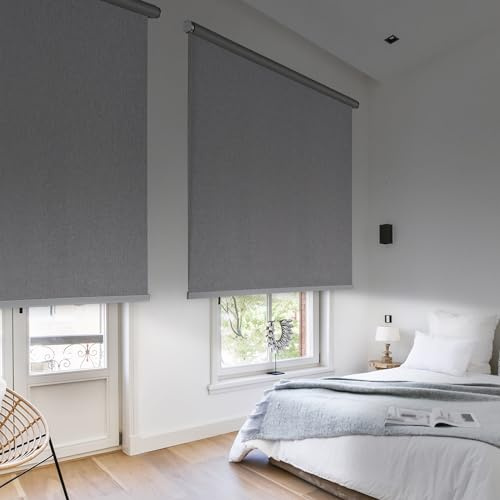 Store Enrouleur occultant Premium avec Finitions en Aluminium de Haute qualité Rideau Opaque Isolant Thermique Blackout pour fenêtre et Porte STORESDECO Gris 80x250 cm Largeur Tissu 76,5 cm