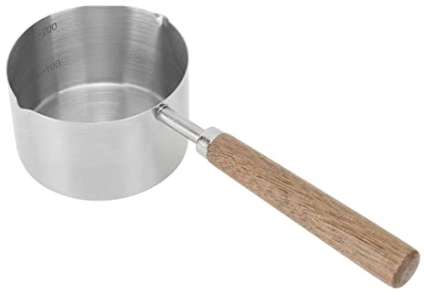Cacerola con Boquilla Vertedora, 200 Ml, Mango de Madera, Cacerola para de Acero Inoxidable, Olla para Cocinar, Mini Calentador de Mantequilla, Olla Pequeña Antiadherente