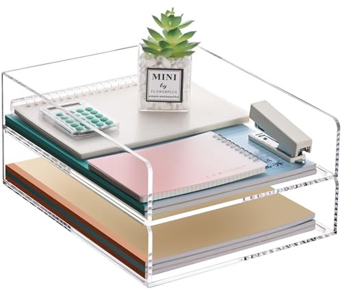 HeZone Paper Organizer Letter Tray, Clear Acrylic Paper Tray, School Teacher Office Supplies Organization, Stackable Desk File Organizer, Classroom Decor and Accessories-2 Pack…