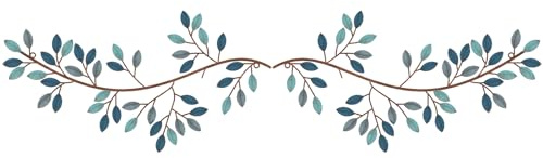 Hotop 2 decorazioni da parete in metallo con foglie di albero, ramo di ulivo, decorazione da parete in ferro battuto, sculture sopra il letto, soggiorno, decorazione per esterni (blu, stile classico)