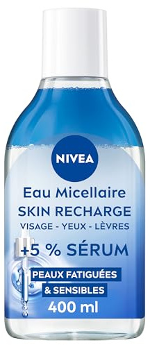 NIVEA - Eau Micellaire Visage Waterproof Skin Recharge - Nettoie En Douceur & Démaquille - Action Régénérante - 5% Sérum Avec Panthénol & Squalane - Peaux D'Apparence Fatiguées & Sensibles - 400 ml