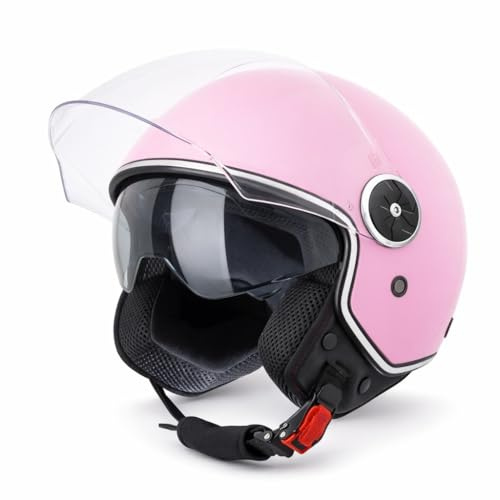VINZ Tobia Jethelm mit Doppelvisier | Roller Helm mit Sonnenblende | In Gr. XS-XXL | ECE 22.06 Zertifiziert | Motorradhelm mit Visier |Viele Farben Erhältlich - Rosa
