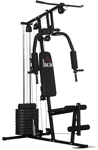HOMCOM Kraftstation Fitness Kraftmaschine mit 9 Gewichtsblöcken à 5 kg, 45kg Gesamtgewicht, Ganzkörpertraining - 200 x 135 x 103 cm