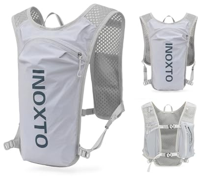 INOXTO Sac d'hydratation léger 5L,adapté à la randonnée en Plein air,Marathon, compétition Cycliste, Gilet d'hydratation d'alpinisme,Hommes et Femmes (Gris Clair, Normes)