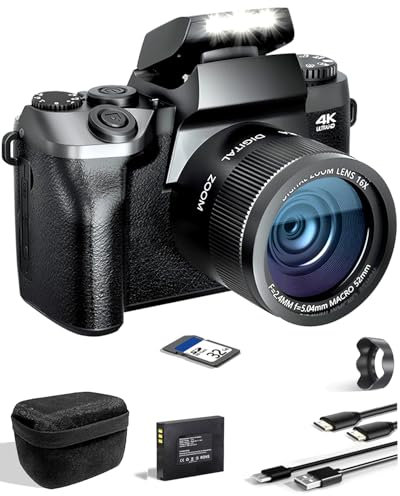 SWE Digitalkamera 4K 64MP Digital Kamera Fotokamera mit 4.0 Touchscreen, Autofokus WiFi Kompaktkamera 16X Digitalzoom Fotoapparat Camera für Einsteiger Jugendliche mit 32G Karte 3000mAh Akku Tasche