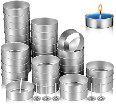 DOITOOL Aluminium Tea Light Cups and Wicks Set 100 Pieces Empty Candle Cases for Diy Candle Making and Home Decoration 1.50In X 1.50In X 0.59In Silver
