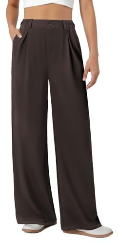 COPYLEAF Dress Work Pants Women Wide Leg Stretchy Casual Slacks 2 Pockets(Brown XL)