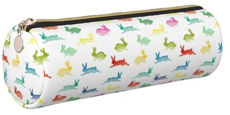 gopoo Astuccio in pelle con coniglietti che saltano e corrono, custodia sottile in pelle estetica, organizer per cancelleria con anello in metallo portatile, Oro, Taglia unica, Porta carte
