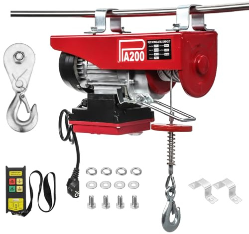 GEARHERO Seilwinde Elektrisch 230v 100/200 kg Tragkraft 12m Hubhöhe Stahlseil inkl.10m/min Hubgeschwindigkeit mit kabelloser Fernbedienung(100m) MOBILE Seilzug elektrisch Seilhebezug Hebezug