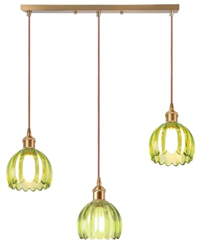 DLGLOLIN - Lámpara colgante de 3 lámparas de cristal verde, flor vintage de latón dorado, salón moderno, iluminación de techo art deco interior colgante para comedor dormitorio cocina