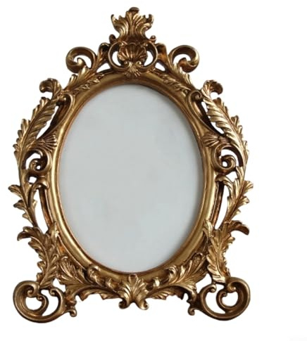 Vintage oval harts fotoram med sliten guldfinish, elegant europeisk stil för 15 cm bilder, klassiskt heminredningsbord eller spiseldisplay (8 tum)