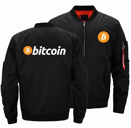WDOZHGF Baseballjacka för män med ståkrage i klassisk Bitcoin-pilotstil (BTC) sportiga fritidskläder med lång ärm, svart, XXL