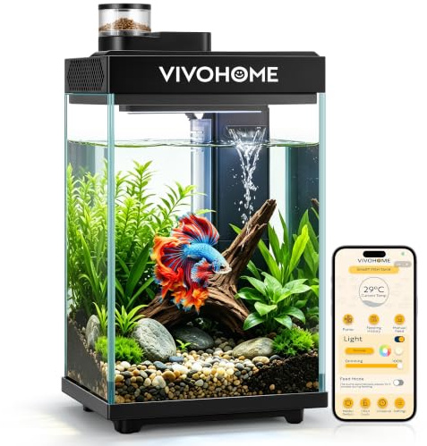 VIVOHOME 9.5L Glass Fish Tank Starter Kit Smart Aquarium with Auto Feeder