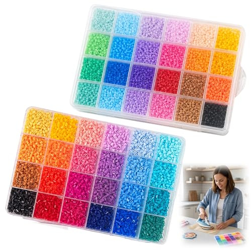 24000Pcs Fuse Beads Perler Beads Hama Beads Iron Beads for Kids, 24000 Pcs Creative Craft Set, 19x13x1.9 cm Storage Box for Artistic Projects and Educational Activities