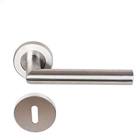 Paire de Poignées de porte sur Rosaces Rondes  Elsa Angle Vif  inox 304 KLOSE BESSER - +1 Paire de rosaces à trou de clé