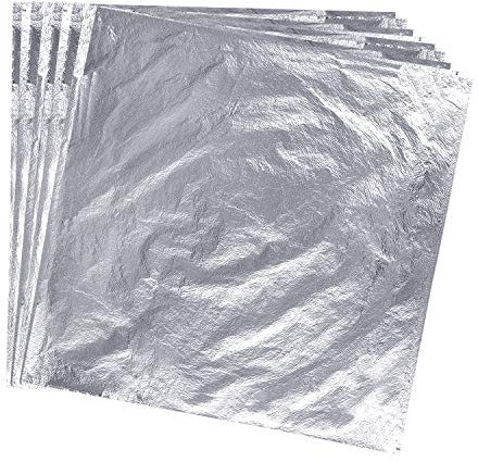KUUQA 100 Blätter 14x14cm Blattsilber Imitation Blatt für Kunst Projekt Handwerk Dekoration, Vergoldung Handwerk, DIY Kreation (Silber)