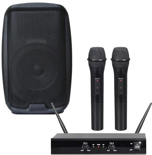 discopiu_com IMPIANTO AUDIO 845 PACK: diffusore 8 500W, coppia microfoni wireless, adatto per karaoke, animazione e altro