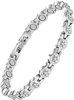 JEROOT Bracciale Magnetico in pietra di cristallo bianco, Braccialetto Magnetico da Donna in Acciaio Inossidabile, Regolabile con strumento di rimozione
