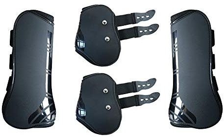 MAYiT Horse Tendon Boots (4 pcs - Front & Hind), PU Shell Tendon Fetlock Brace Guard Boots for Riding Shock Absorbing Jumping Competition Protection