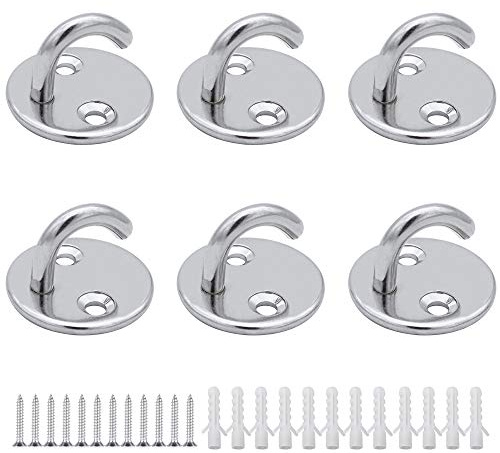 KingYH 6 Pack M5 Round Open Pad Eye Plate Anchor 304 Stainless Steel Ceiling Hook Heavy Duty Wall Mount Hook with Screws for Hanging Plant Basket Ceiling Fan Marine Deck Hardware