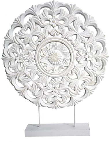 Retablo/Mural de Madera Mandala, Decoración de Sobremesa, Color Blanco Roto, Etnico, para Salón 48X7X38cm - Hogar y Más