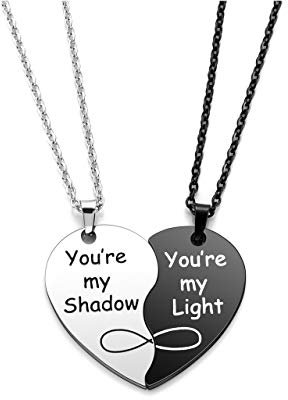 PiercingJak 2PCS Yin Yang Halskette Herz Puzzle Paar Kette Edelstahl Liebe Unendlich Partnerketten Freundschaftskette Herz Anhänger mit 24 Kette, Motiv Du bist Mein Schatten, Du bist Mein Licht