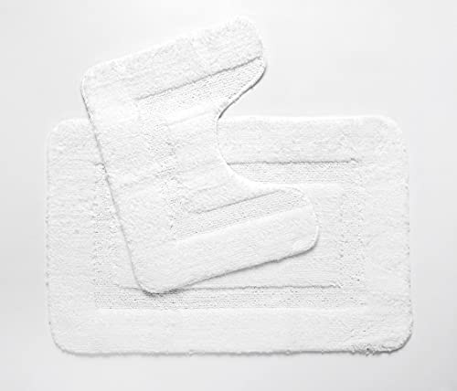 Penguin Home Bath Mat Sets 2 Piece Washable Super Absorbent Microfiber Non-slip Bottom Bath Rug For Toilet, Bathroom - Bath Mat & Contour Set (White, 50x80 cm + 50x40 cm)