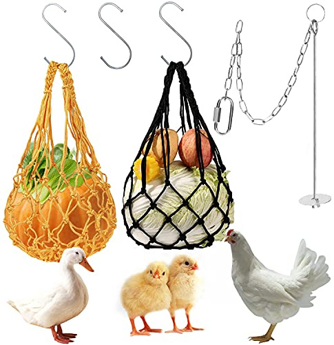 Poloulet - Bolsa de malla de alimentación para verduras, pasteles, frutas, verduras, pollo, 3 unidades colgantes para patos, pájaros, conejos, loros