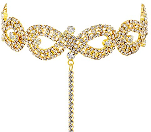 JewelryWe Smycken dam choker-halsband elegant gnistrande strass oändlighet tecken brud bröllop kedja halsband med långa tofs hänge gåvor silver/guld, metall Strass, Strass