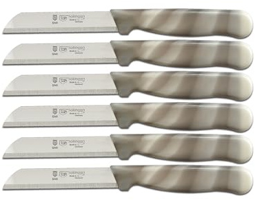 SMI - 6 Pcs Paring Knife Set Serrated Edge, Vegetable Knife, Fruit Knife, Kitchen Knife Made in Solingen Germany (Grey White)