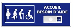 Signalétique.biz France Panneau de signalisation ACCUEIL BESOIN D'AIDE + Sonnette intégrée (G1284) PVC 1,5 mm 12.5 x 35 cm