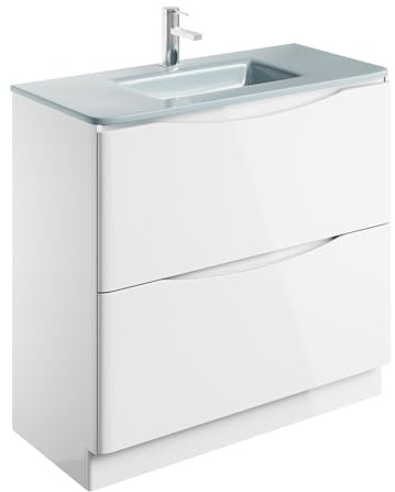 Go Bathrooms Eaton 900mm Floor Standing White Vanity Unit Includes White Glass Basin Gloss Finish Bathroom Furniture Storage Sink Unit