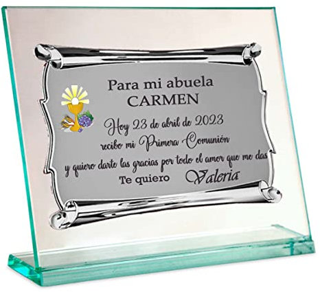 Curia Grabador Placa Regalo comunión. Placa Conmemorativa para Abuelos, Placa Homenaje Boda. Personalizada para Todos los Eventos.