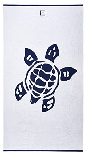 Cottera® Strandhandtuch Turtle, Strandtuch - XXL 100x180 groß, Weiß, Blau - 100% Baumwolle, Zertifiziert, Nachhaltig produziert in Portugal (Weiß - Blau)