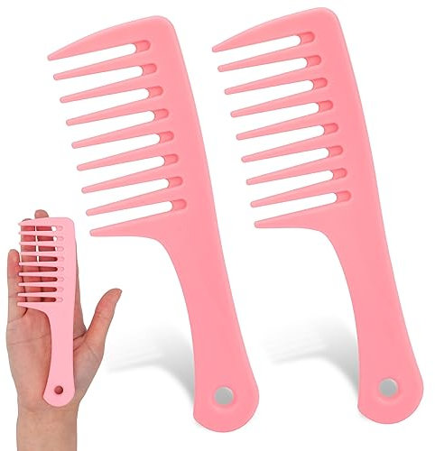 Reisekamm mit breiten Zähnen, 2 Stück, Mini-Entwirrungskamm, Kunststoff-Lockenkamm, große Zahnkämme für Frauen, Haarstyling-Kamm, tragbarer Handgriffkamm, Entwirrungsbürste für Frauen