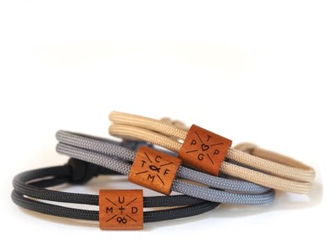 Gravur Holz Armband Initialen aus Segeltau, Surferarmband, Partnerarmband, Familienarmband, verschiedene Farben