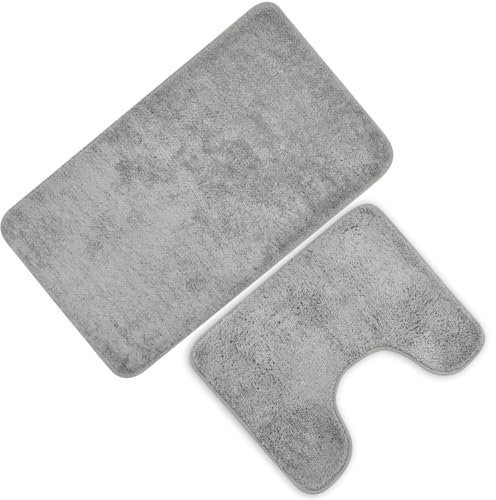 volumoon Badezimmerteppich Set 2 Teilig, Badteppich rutschfest Waschbar,weicher Badezimmerteppich Wasserabsorbierend Badematte,Badteppich Weicher Saugfähige Duschvorleger für Badezimme