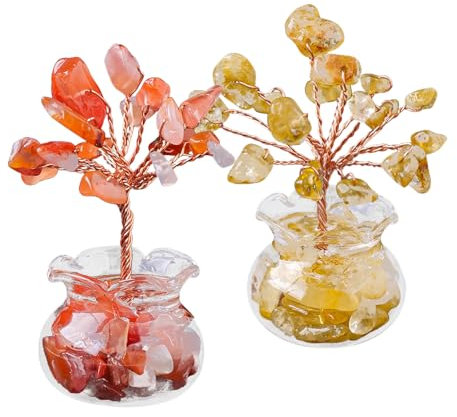 Fayemint 2 Stücke Heilung Kristall Geldbaum, Polieren Kristallbaum, Feng Shui Bonsai, für Reichtum Glück Hause Deko (Rot und Gelb)