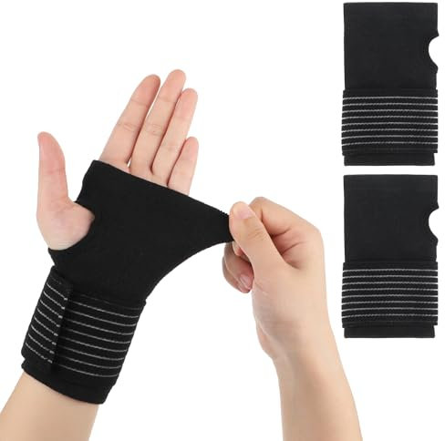 Bewudy Elastische Handgelenkbandage, 2 Stück Elastische Handgelenkstütze Unterstützung mit Klettverschluss, Atmungsaktives Handbandage Verstellbarer Handgelenk Bandagen für Sport und Alltag(Schwarz)
