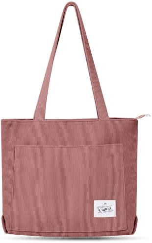 ELAKIRI Cord Tasche Damen mit Reißverschluss,Große Shopper Bag,Umhängetasche Cord,Cord Tasche,Tote Bag Damen für Shopper Arbeit Büro Reisen Einkaufen Schule und Alltag