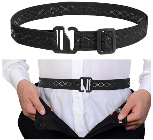 Qianyu Shirt Stay Belt Adjustable Keep Shirts Tuckers Lock Underwear Waistband Non-Slip Anti-Wrinkle Shirt Holders Straps Band for Men Women Work Daily Wear Large Casual (Single Stripe)