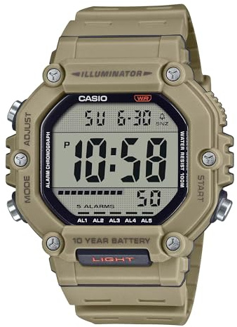 Casio Men's Digital Watch AE-1600H-5AV Military Light Green- Large LCD Display, Water Resistant 100M, Battery 10 Years, green