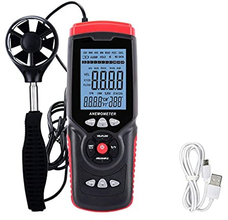 Medidor de Velocidad del Viento, anemómetro de Mano, medidor de Flujo de Aire portátil con retroiluminación LCD para Tiro al Aire Libre, Windsurf, Cometas, montañismo y navegación.