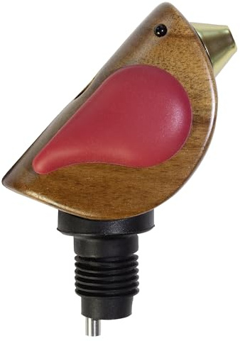 Songbird Specialties Wine Bottle Pourer, Fun Wine Pourer Spout Sings While It Pours, Airtight Wine Bottle Sealer, Acacia Wood with Red Wings
