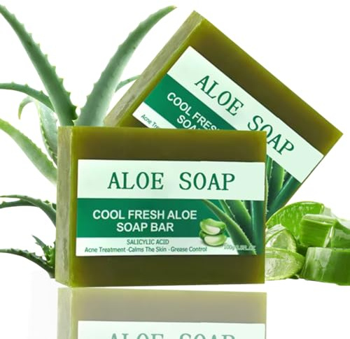 2PCS Aloe Vera Soap Bar-Aloe Vera Soap Bar for Face & Body,Exfoliating Body Scrub,Blackhead Remover & Pore Cleaner Soap,Gentle Handcrafting,Aloe Veras Extract,Suitable for Men & Wome