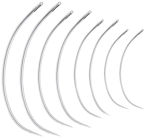 Huybaa Lot de 8 Aiguilles Courbées en Métal pour Couture Cuir/Tissu Épais - Pointe Pointue, Chas Long - Réparation Meubles, Tapis, Perruques - 4 Tailles (5.1-8.9 cm) - Outil Réparation Durable