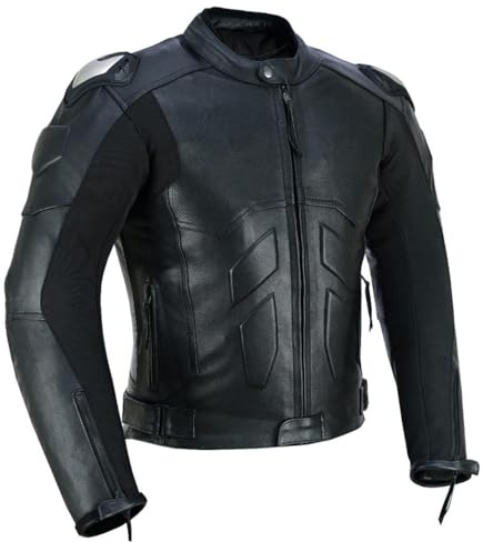 Herren-Motorradjacke aus gepanzertem Leder, CE-geprüft, Biker-Schutz, wasserdicht, atmungsaktive Mesh-Einsätze, verstärkte Schultern und Ellbogen, schwarze Reitjacke, Schwarz , M