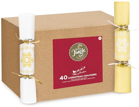 Catering Christmas Crackers 40 Pack | Silver & Gold Bulk 12 Crackers with Updated 2025 Gifts | Perfect for Restaurants, Hotels, Weddings & Schools | Includes Hat, Joke & Premium Gift