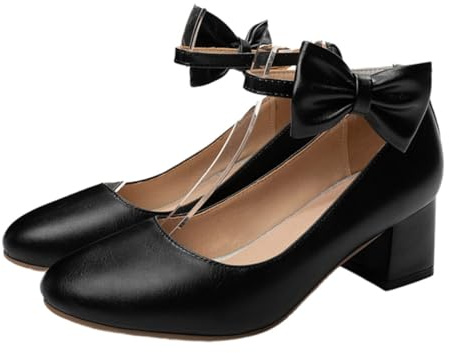 Abaodam Chaussures à Talon Moyen pour Femme avec Noeud Élégant Escarpins Bout Ouvert Confortables et Solides Chaussures à Bride Similicuir Noir pour Quotidien et Promenade