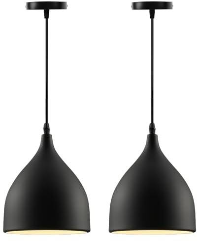 PORFOYO Lustre Industriel Vintage, 2 Lampe Suspendue Ø17cm, Hauteur Réglable 120cm, Luminaire Suspendu en Métal avec Lumière Chaude 15W, Lustre Cuisine pour Salon, Salle à Manger & Bar